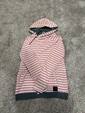 AMPERSAND AVE Pink and White Striped Hoodie
